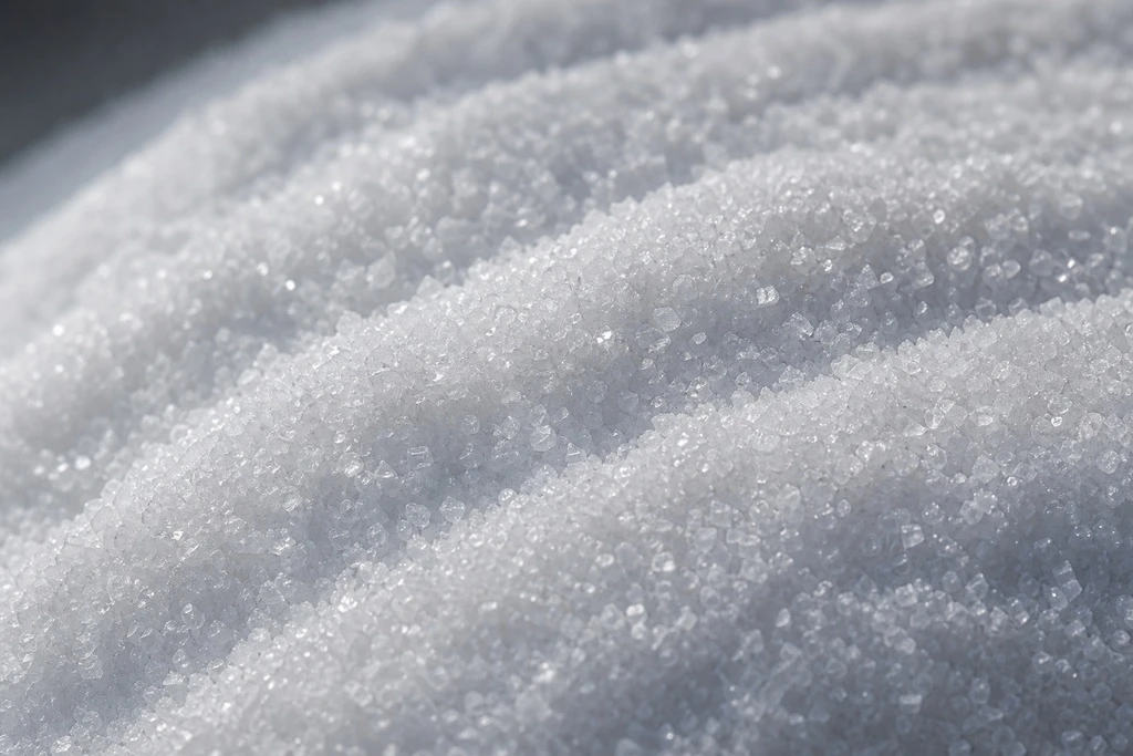 Macro view of fine white L-ergothioneine powder showing crystalline texture
